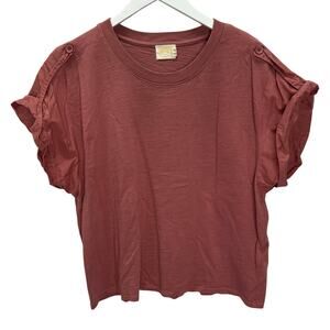 Nation LTD Nadra Top in Cardamom Red Short Sleeve Size XL Slub Loose Fit